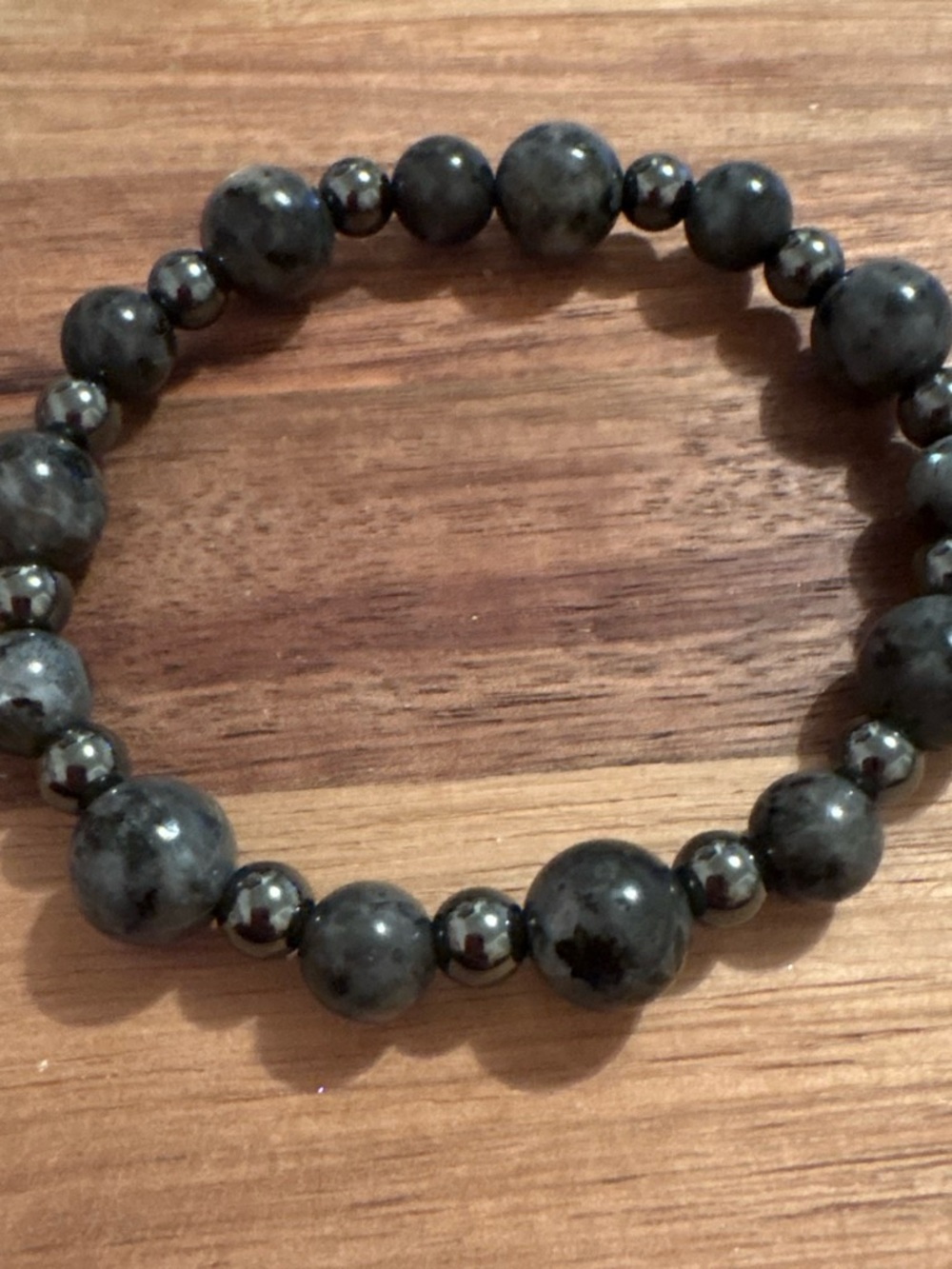 Handmade Labradorite and Hematite Beaded Stretch Bracelet